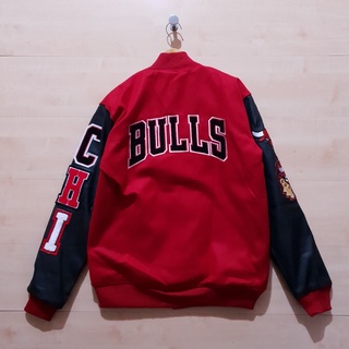 เสื้อแจ็กเก็ต หนังวัวแท้ ลาย NBA VINTAGE CHICAGO BULLS CHI RED BLACK