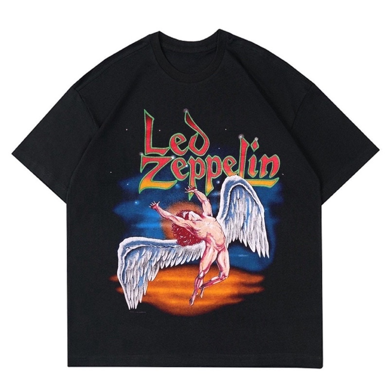 Tshirtคอลูกเรือcrew neckเสื้อยืด พิมพ์ลาย Zeppelin VINTAGE "ANGEL" มีไฟ LED | เสื้อยืดวงร็อคแอนด์โรล สําหรับ Vitality |