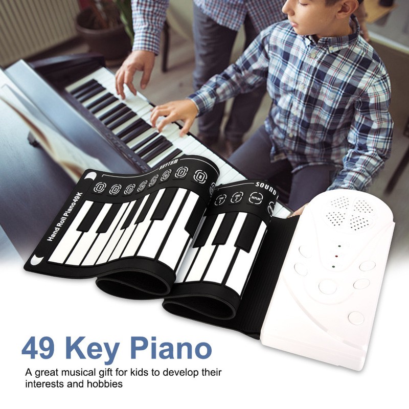 เปียโนแบบยางพกพา 49 คีย์ ม้วนเก็บได้ Portable 49 Keys Flexible Roll Up Piano Electronic Soft Keyboar
