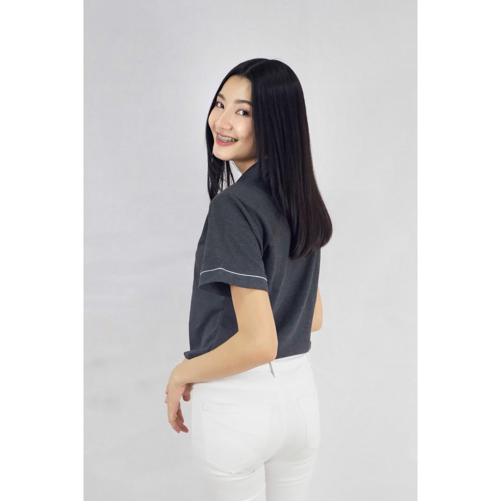 เสื้อโปโลผู้หญิงเข้ารูป ผ้าTKผสมโพลีเอสเตอร์ โทนขาวดำเทา สีพื้น (4สี มีไซส์ให้เลือก) พร้อมส่ง ราคา ถูกที่สุด ดีลบีเคเค แกลเลอรีภาพที่ 5