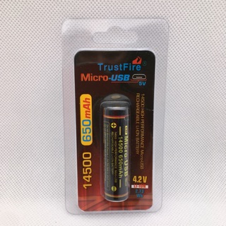 TrustFire ถ่านชาร์จ 14500 650 mah 4.2V ถ่าน14500 3.7V รุ่นชาร์จผ่าน USB