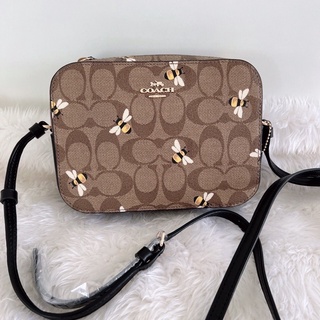 NEW Coach crossbody Mini Camera Bag In Signature Canvas With Bee Print