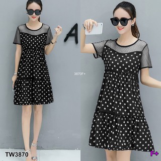 TwinsShopVip💗พร้อมส่ง TW3870 เดรสลายดาว โอเวอร์ไซส์ Oversized star dress