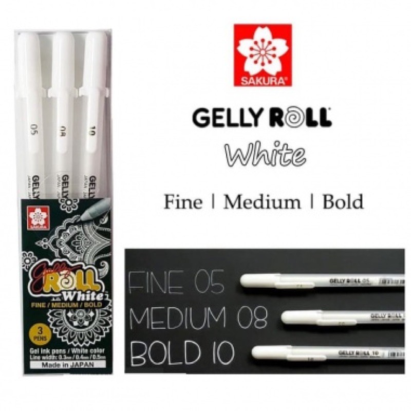 Sakura Gelly Roll Classic white pen ปากกาหมึกสีขาว ชุด 3 ด้าม ปากกาเขียนกระดาษดำ
