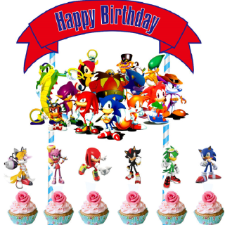 24pcs Sonic The Hedgehog Party Cupcake Topper Picks Cake Decoration Kids Birthday Party Favor Party Supply