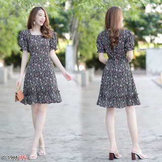 CL1944 เดรสสั้นแขนตุ๊กตาคอเหลี่ยม ใส่เปิดผิวสวย
