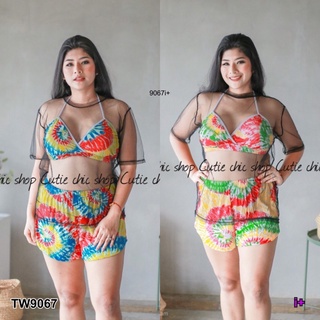 👗Pfashion [ส่งไว!!🚛] P9067 Set #BigSize เสื้อซีทรู + Bikini ลายมัดย้อม Set #BigSize see-through shirt + tie-dy