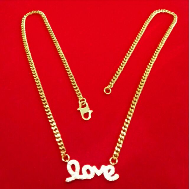 สร้อยคอเด็ก / ผู้ใหญ่ Choker Gold Korea Pure 24K Gold Plated W Paved Love (45 ซม.)