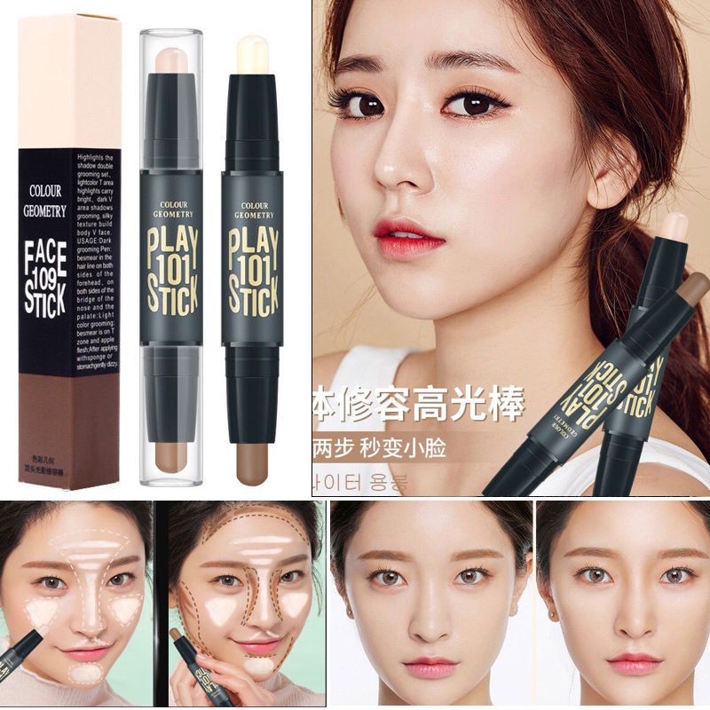 F17ปากกาเน้นข้อความเงาแท่งคู่หัวบรอนเซอร์สมูทคอนทัวร์Highlighter Shadow Sticks Double Head Bronzer Smooth Contour Cream