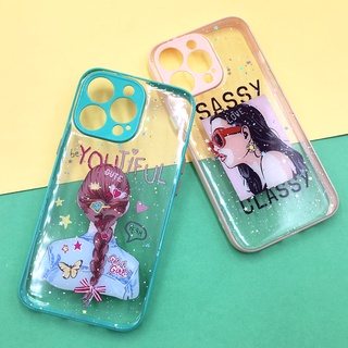 พร้อมส่งจากไทย i13 13PRO เคส TPU ขอบสีกันกล้อง กากเพชรกริตเตอร์ เคสแฟชั่น ลายการ์ตูน เคสหมี