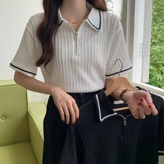 Suxi เสื้อโปโลแขนสั้น คอปก ทรงหลวม สีพื้น เข้ากับทุกการแต่งกาย แบบเรียบง่าย แฟชั่นฤดูร้อน สําหรับผู้หญิง