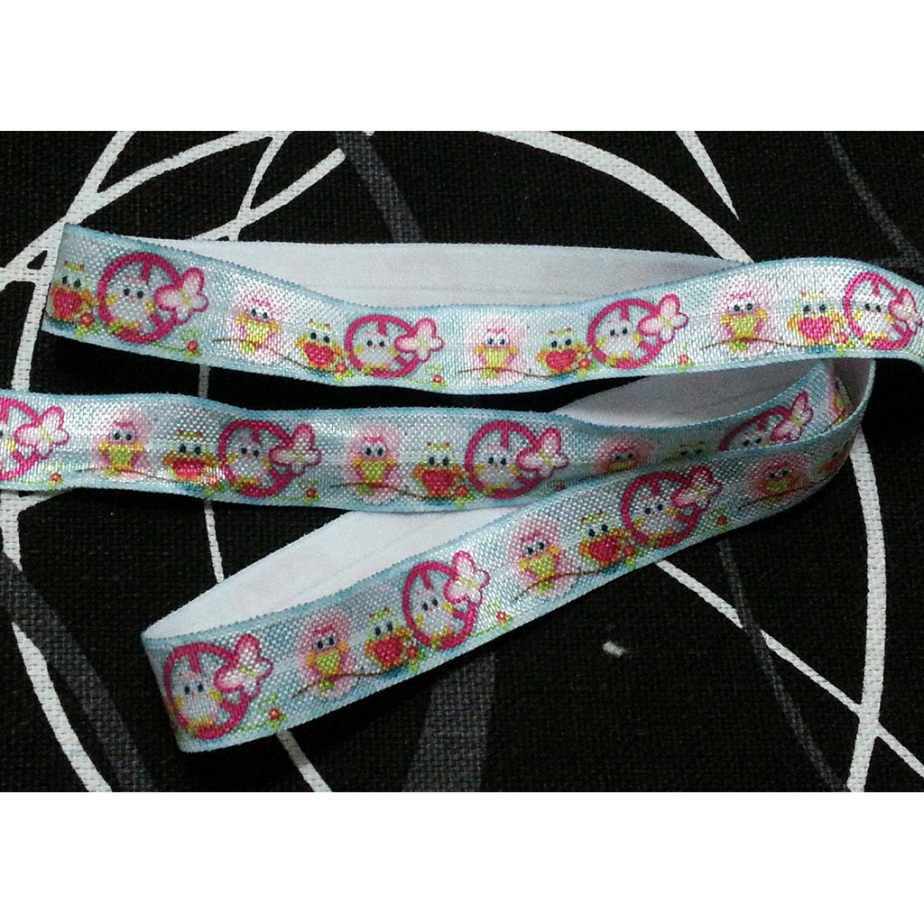 4 หลา FOE พับยืดหยุ่น DIY RIBBON 15 มม.โบว์ HairTies HeadBand OWL OWLS HOOTABLE ดอกไม้