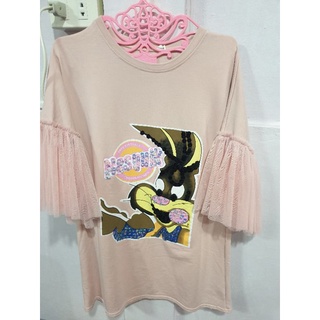 เสื้อยืดสาวอวบแขนฟุ้งฟริ้ง อก50+