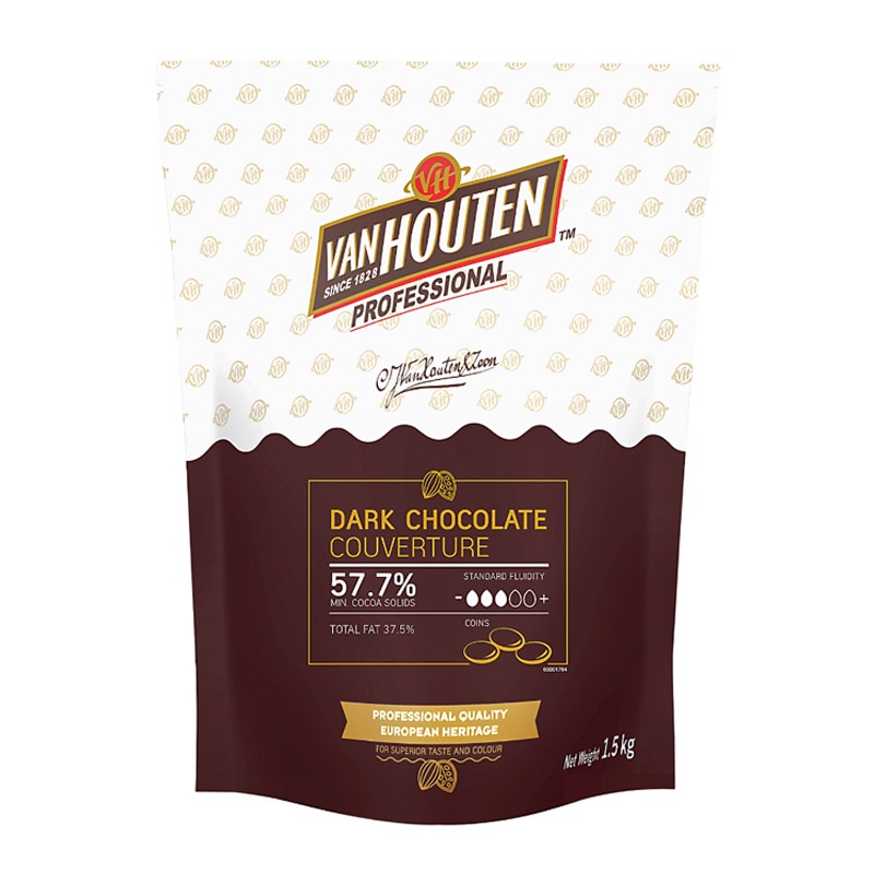 พร้อมส่ง! แวนฮูเต็น ดาร์ก ช็อกโกแลต คูเวอร์เจอร์ 57.7% 1.5 กก. Van Houten Dark Chocolate Couverture 57.7% 1.5 kg