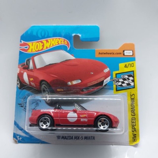 รถเหล็ก Hotwheels 91 MAZDA MX-5 MIATA สีแดง แพคสั้น (ib025)oh