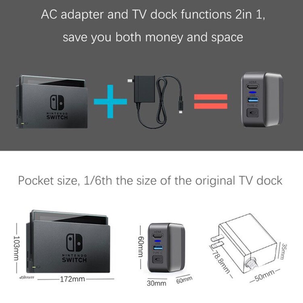 2 in 1 Nintendo Switch Adapter ใช้ชาร์จ+ต่อกับ TV โดยไม่ต้องใช้ dock ได้ (สายชาร์จ Nintendo Switch)(ที่ชาร์จ Switch)