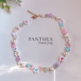 Pantheadesign (มุกแท้) สร้อยคอลูกปัดร้อยสลับมุกแท้ สีพาสเทล