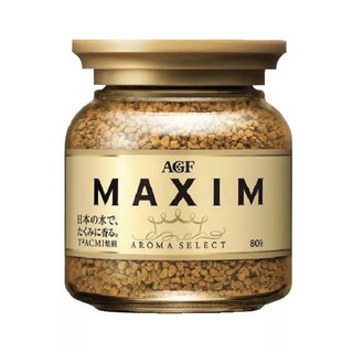 AGF Maxim Aroma Select Freeze Dried Coffee แม็กซิม กาแฟกึ่งสำเร็จรูป อโรม่า ซีเล็ค ขวดสีทอง 80g