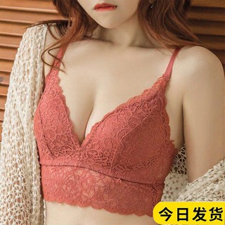 Sport Braสปอร์ตบราญี่ปุ่นสุดฮิต Ready Stock Sexy lace High qualily sleep bra gathered without rings adjustment bra female push up bra 无钢圈性感蕾丝内衣 32-40 A B C size