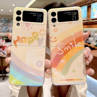 เคสป้องกันโทรศัพท์มือถือ ลายหน้ายิ้ม ดอกไม้ สีรุ้ง สําหรับ Samsung Galaxy Z Flip 3 Z Flip 4 5G ZFlip4 ZFlip5 Flip3 Z Flip 5