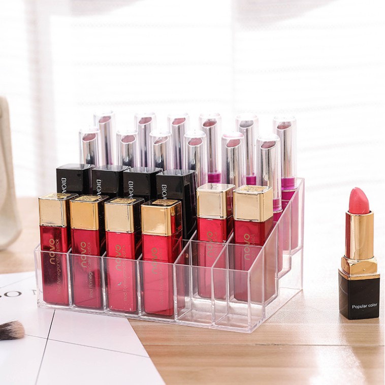 กล่องอะคริลิค 24ช่อง กล่องอะคริลิกใส กล่องใส่ลิปสติก ช่องสําหรับใส่จัดเก็บลิปสติก กล่องใส่ลิป#D096