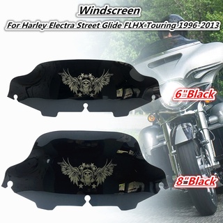 Motorcycle 5&amp;quot; 6&amp;quot; 8&amp;quot; Black skull Windshield Windscreen Wing for Electra Street Glide Harley Touring 1996-2