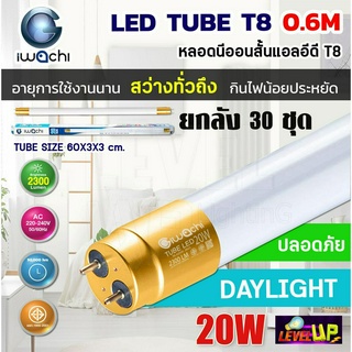 (ยกลัง 30 ชุด) IWACHI หลอดไฟ LED หลอดประหยัดไฟแอลอีดี T8 20W หลอดแอลอีดีสั้น หลอดไฟ T8 20W ขั้วสีทอง แสงสีขาว DAYLIGHT