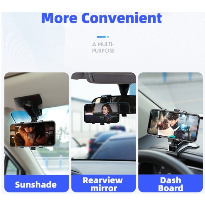 3-in-1 Dashboard Clip-on Car Mount กระจก 180 องศา Yb20-3