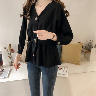 เสื้อแขนยาวกระดุมหน้าจั้มเอวสาวอวบห้ามพลาดคะ