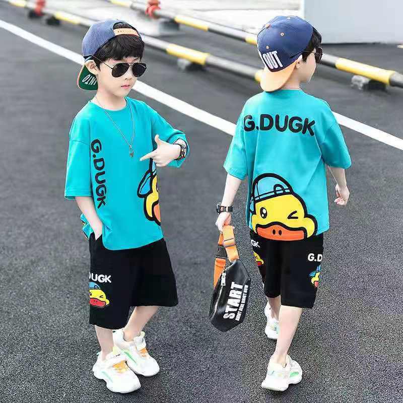 Akaki💖พร้อมส่ง💖[เสื้อเชิ้ต + กางเกง]ชุดเด็กไซส์กลางและใหญ่ เสื้อผ้าเด็กสไตล์เกาหลี เซตสองชิ้น เสื้อผ
