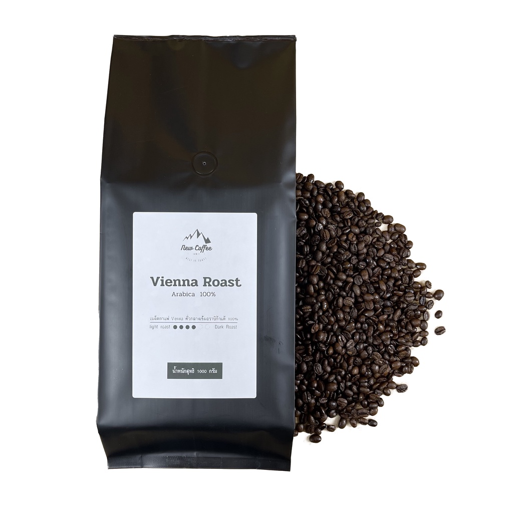 NC8 เมล็ดกาแฟคั่วอราบิก้าแท้ (แบบเม็ด) คั่วกลาง Vienna Roast 1,000g เกรดรวมทุกระดับการคั่ว คั่วใหม่ท