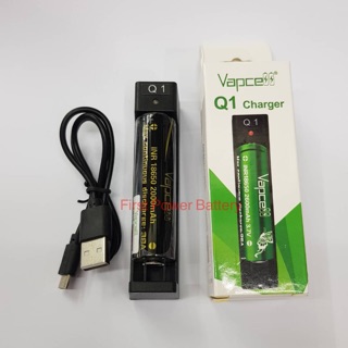 Vapcell ของแท้ ชุดเครื่องชาร์จพร้อมถ่าน รางชาร์จQ1+ถ่าน Vapcell สีดำ 2000mAh 1 ก้อน