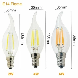 หรี ่ แสงได ้ E14 2W 4W 6W 220V Edison COB Filament Retro LED Light Candle/Flame หลอดไฟโคมไฟโคมระย ้ า