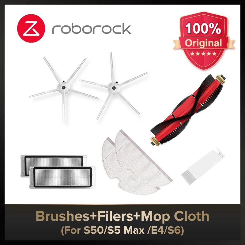 Original Roborock S5 Max / S5 / S50 / S55 Accessory Pack of Vacuum Filter, Main/Side Brush, Brush Cover, Tank Filter, Vacuum Mop Cloth Replacement Parts