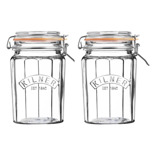 KILNER ขวดโหลแก้วถนอมอาหาร อเนกประสงค์ พร้อมซีลยาง และฝาคลิปสแตนเลส คิลเนอร์ ฟาเซต คลิป ท๊อป ทรงเหลี่ยมฟาเซต 2 ชิ้น