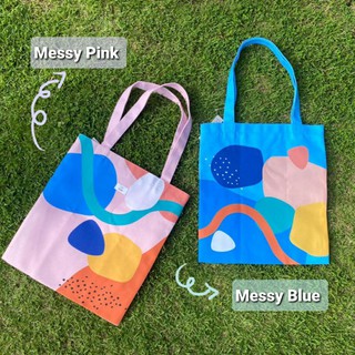 RINA totebag- Messy blue &amp; Messy pink (กระเป๋าผ้า กระเป๋าสะพายข้าง กระเป๋าไปเรียน กระเป๋า กระเป๋าทำงาน กระเป๋าสะพายไหล่