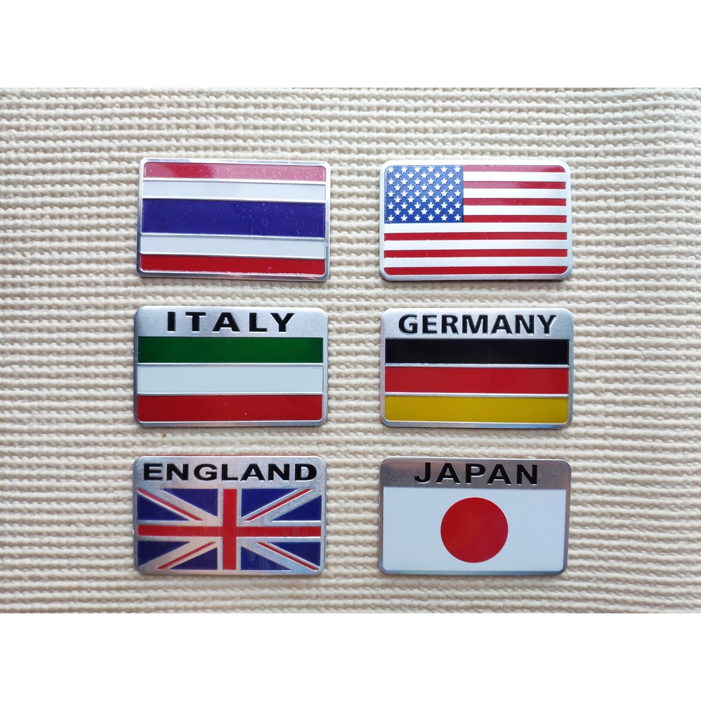 【พร้อมส่งจากไทย】แผ่นเพลทอลูมิเนียม ติดรถ ลายธงชาติ ไทย อิตาลี่ อังกฤษ อเมริกา ญี่ปุ่น Italy England 