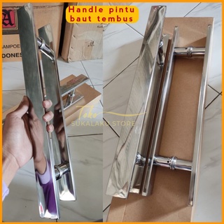 Handel pintu rumah kaki baut tembus panjang 45cm 60cm 100cm stainless full kilap