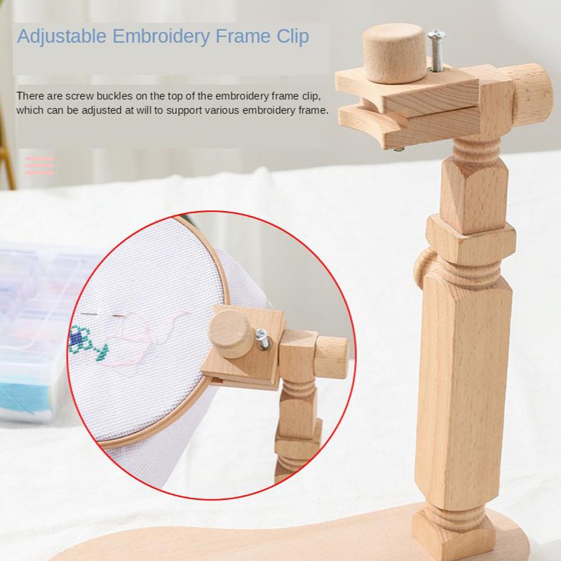 Adjustable Embroidery Hoop Stand Desktop Cross Stitch Holder Wooden ...