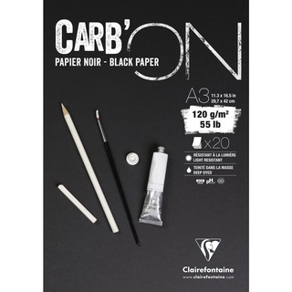 Clairefontaine CarbON กระดาษวาดเขียนสีดำ 120 แกรม สำหรับดินสอ สีชอล์ก และดรายเทคนิค A3 Glued pad 20sh 120g 975040C