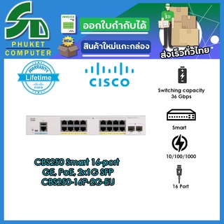 Cisco อุปกรณ์เน็ตเวิร์ค	CBS250-16P-2G-EU	SW	CBS250 Smart 16-port GE, PoE, 2x1G SFP