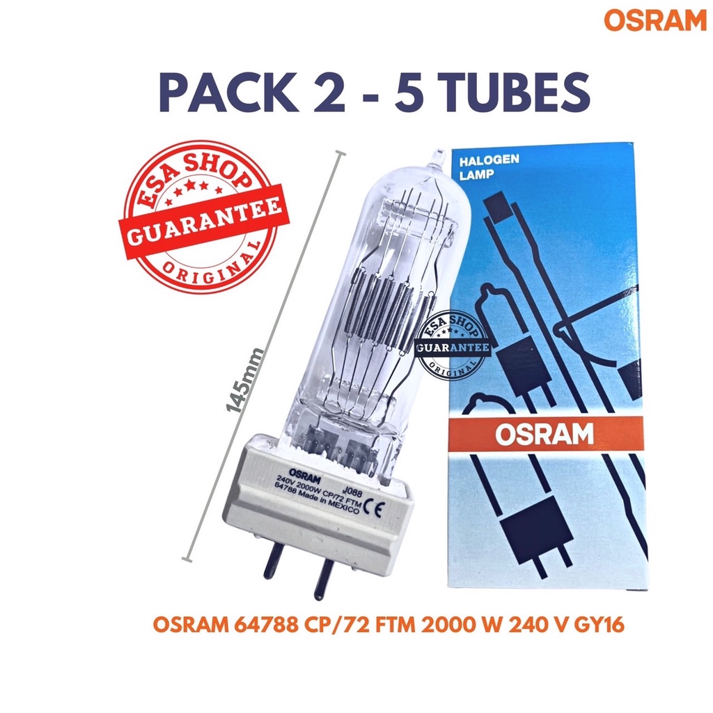 หลอดไฟแพ็ค2-5หลอดOSRAM 64788 2000W 240V CP72 GY16