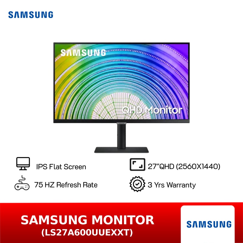 Samsung monitor 27" จอคอมพิวเตอร์ IPS 75Hz 2K USB-C (LS27A600UUEXXT) ( 3 Years Carry-in)