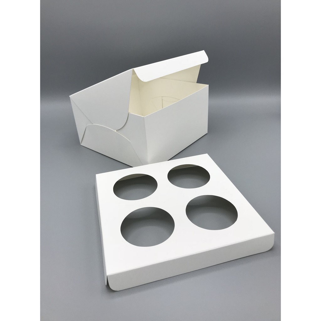 กล่องคัพเค้ก 4 หลุม กระดาษขาว+ฐานรอง ขนาด16.5x16.5x9ซม. (แพค10ใบ) 1061 หลุมกว้าง 5.5 ซม - รูปที่ 3