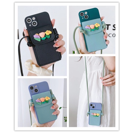 เคส Samsung A54 A34 A14 A13 A23 A33 A53 A52 A32 A22 A52s A03 A02 A02s A03s A11 A12 4G 5G A51 A21s A50s A30s A50 M02 M11 M12 M32 Shockproof Camera Lens Protection Straight Edge Flowers Backpack wallet Lanyard Soft TPU Case Full Cover