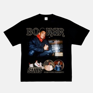 เสื้อยืดโอเวอร์ไซส์Booker เสื้อยืด แขนยาว คอเล็ก ลายดวงอาทิตย์ ดาว บาสเก็ตบอล สไตล์อเมริกัน ฮิปฮอป วินเทจS-3XL