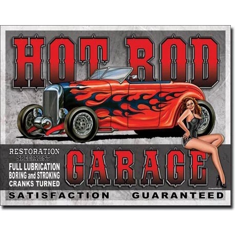Hot Rod Garage - ป้ายดีบุกวินเทจ - Man Cave Garage Art 8x12 นิ้ว