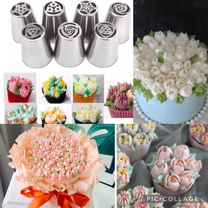 หัวบีบดอกไม้ หัวบีบดอกรัสเซีย ดอกไม้3D 7ชิ้น