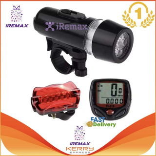 iRemax สายเครื่องวัดความเร็วจักรยานและ 5 LED จักรยานเสือภูเขาไฟหัวรถจักรยาน 5 LED ไฟท้ายจักรยานอุปกรณ์ไฟจักรยานชุด