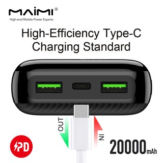 แบตสำรอง power bank ยี่ห้อ Maimi Mi18pro ชาร์จด้วน QC3.0+PD Type-C แบตสำรอง ยี่ห้อ Maimi มี มอก 20000mAh